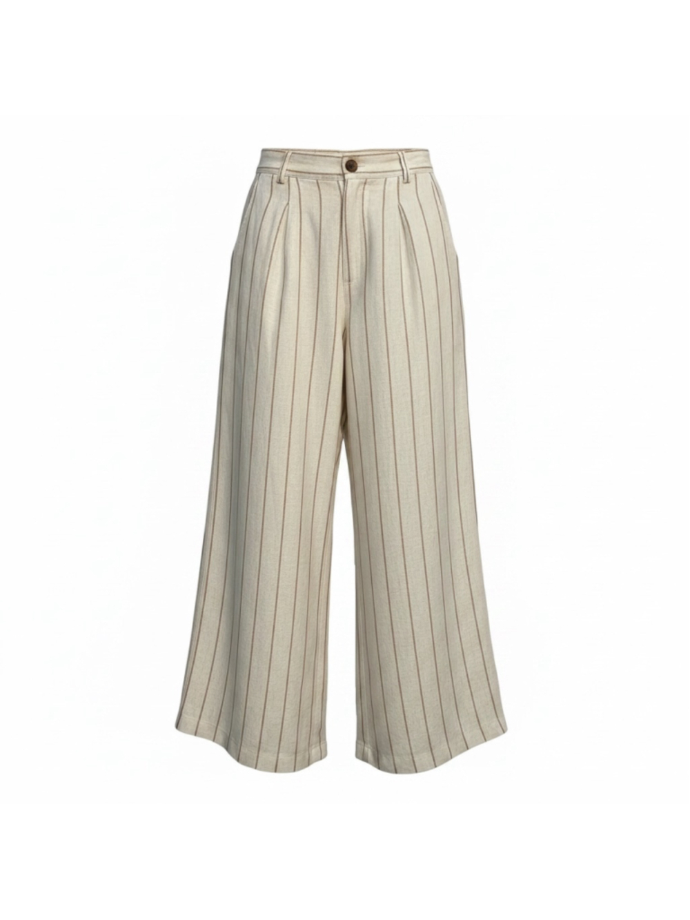 Women's Halston Wide Leg Pants Size 10 Beige Brown Striped Linen Inseam 30